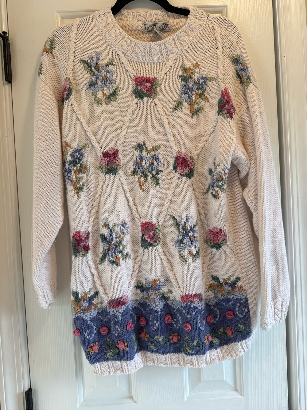 Crystal Kove Cream Floral Cable-Knit Midi Dress